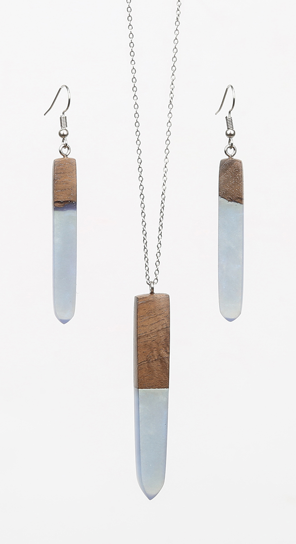 Epoksi Ahsap Kolye Küpe Seti 0015