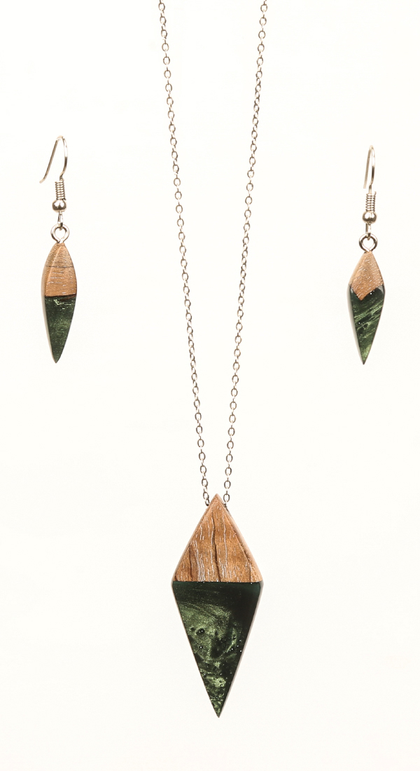 Epoksi Ahsap Kolye Küpe Seti 0019