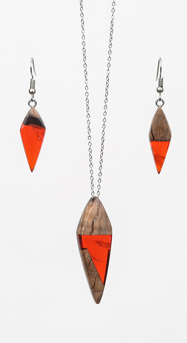 Epoksi Ahsap Kolye Küpe Seti 0022