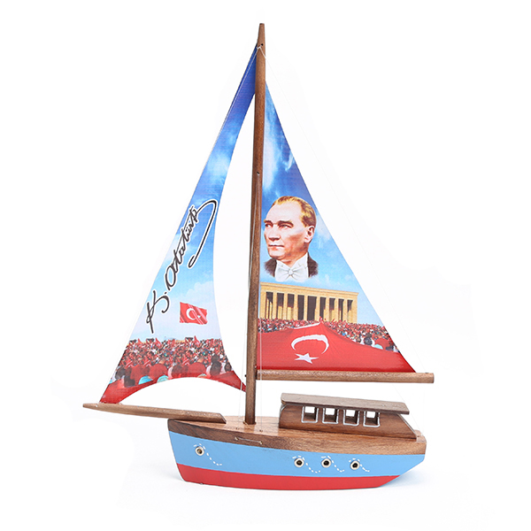 Ahşap Yelkenli Atatürk Baskılı Gemi Maketi Mini